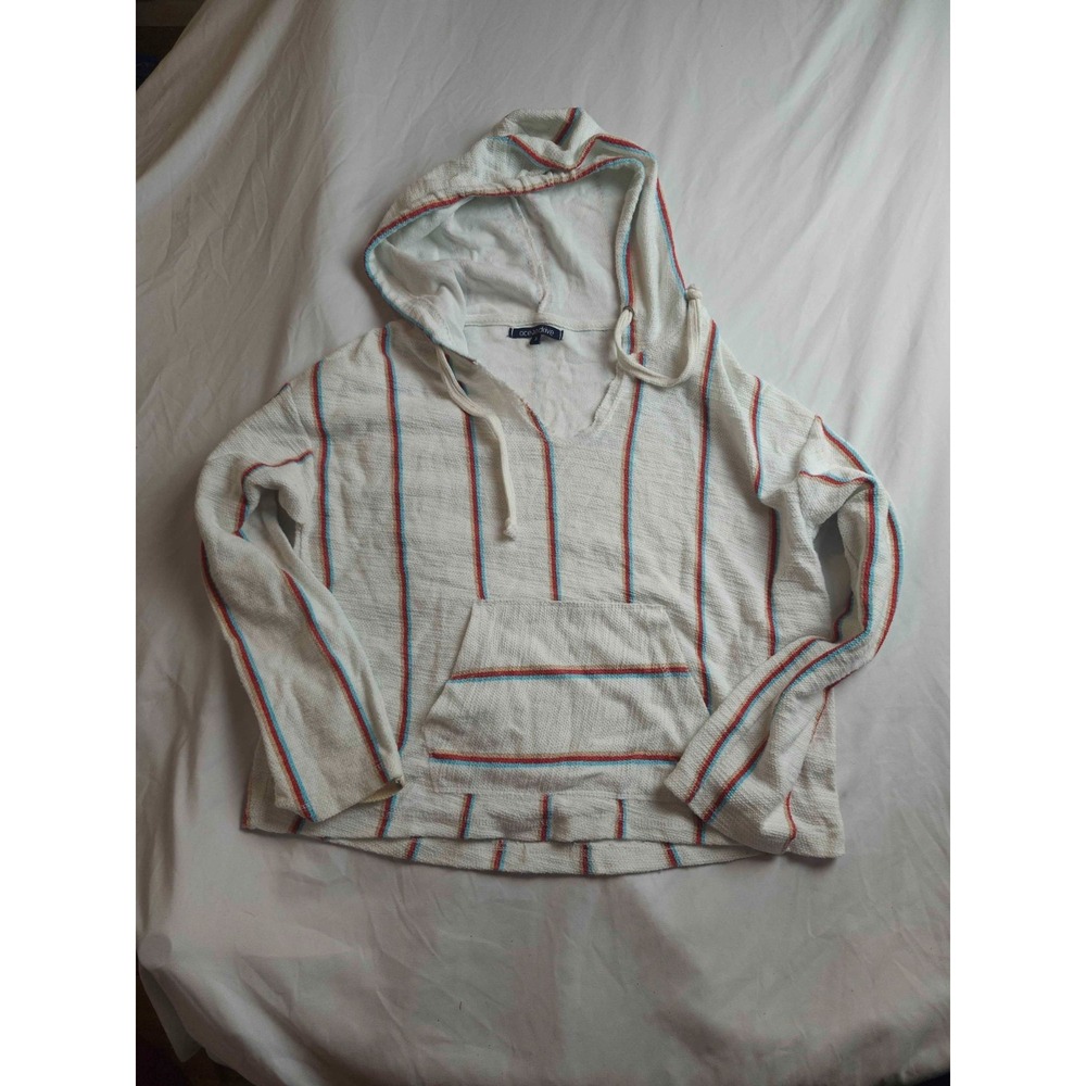 Ocean Drive Baja Hoodie Womens Small White Red Striped Pullover Boho Hippie